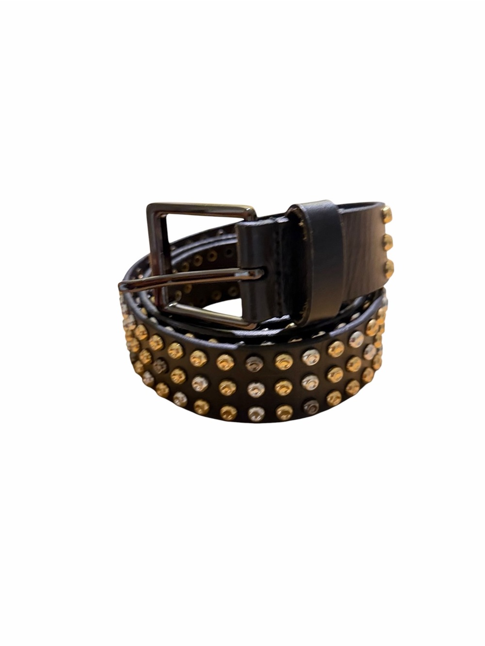 Cabi Black Studded Leather Belt with Gold and Silver Accents